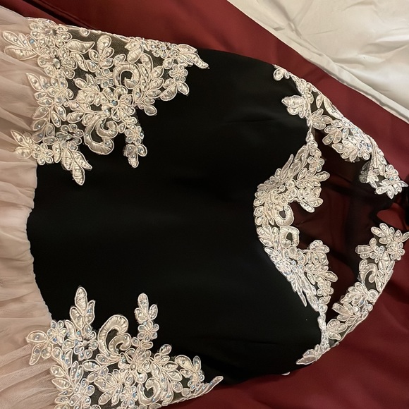Backless Party Dress- Black with white bedazzled Design Lace bottom - Picture 8 of 10